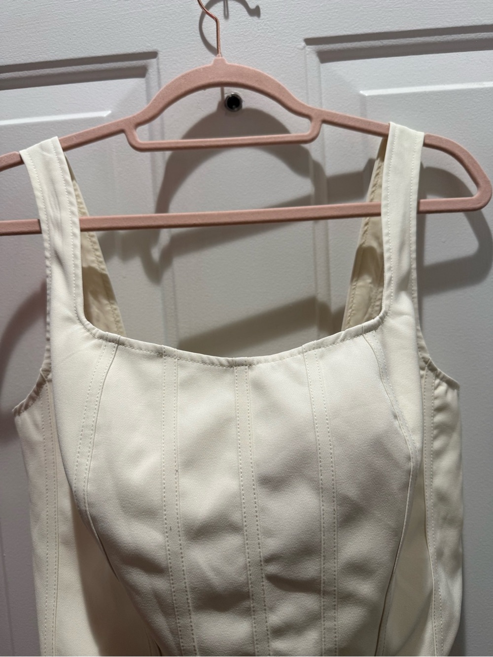 White Sleeveless Square Neck Corset-Style Crop Top